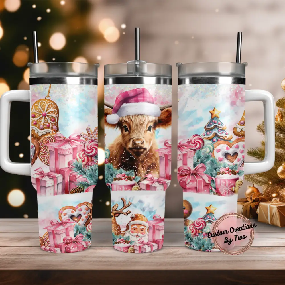Pink Candy Cane Heifer 40 Oz Tumbler