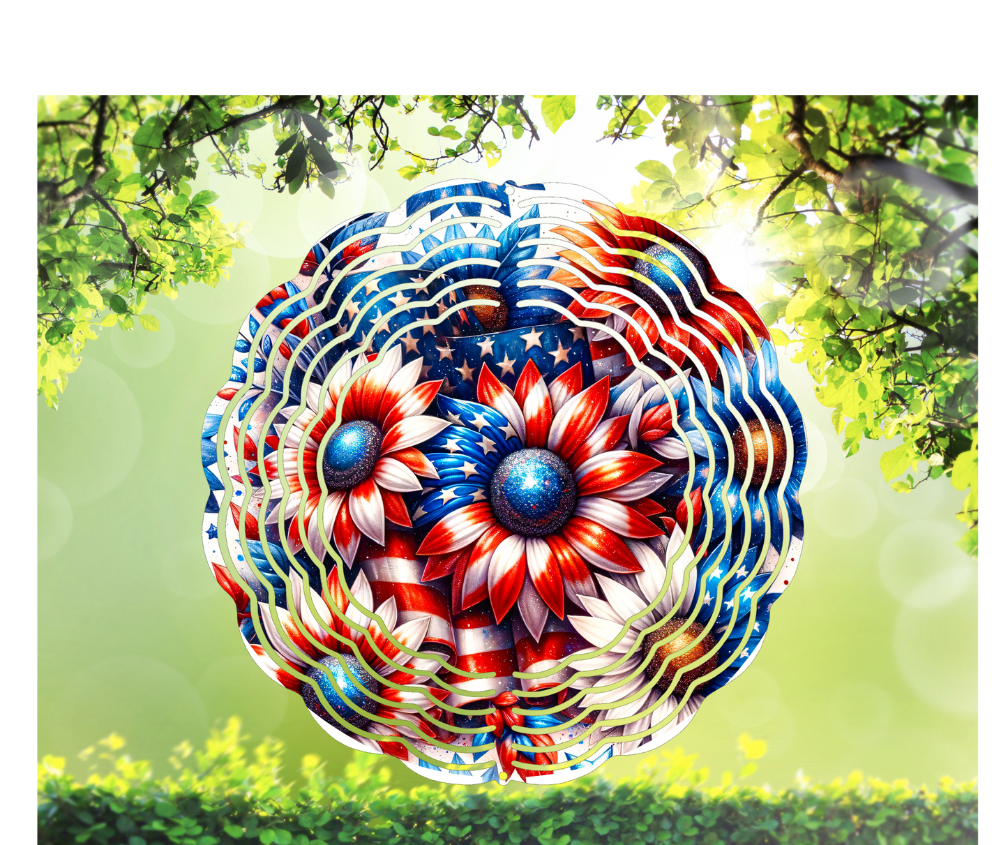 Red White Blue Sunflower Wind Spinner