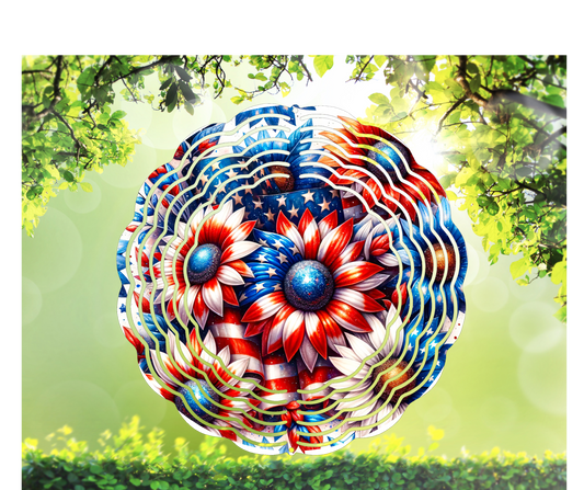 Red White Blue Sunflower Wind Spinner