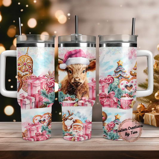 Pink Candy Cane Heifer 40 Oz Tumbler