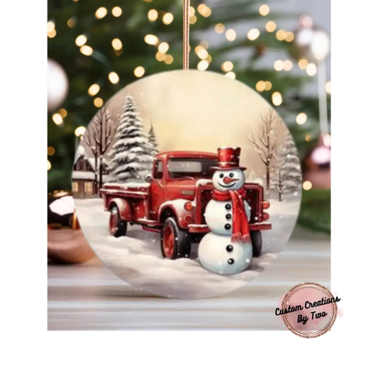 Red Truck Snowman Ornament Ornament